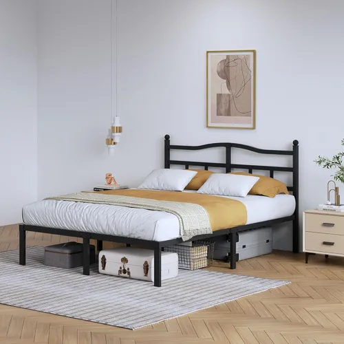 Miniatura 3 de SHOANED Marco de cama de metal de 14 pulgadas - Marco de cama de tamaño completo resistente con cabecero, plataforma de listones de acero básico