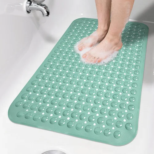 Miniatura 34 de Tapete de ducha negro antideslizante de 17 x 30 pulgadas, tamaño estándar, tapete de baño de burbujas suaves para ducha interior, tapete de baño