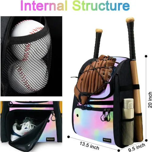 Miniatura 3 de Bolsa de béisbol juvenil con compartimento ventilado para zapatos, bolsa de bate de sóftbol para guantes de bateo, casco, equipo de teeball - Rosado