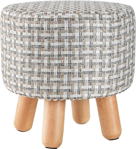 Miniatura 10 de H&B Luxuries Taburete otomano acolchado redondo de tela (4 patas, beige vintage)