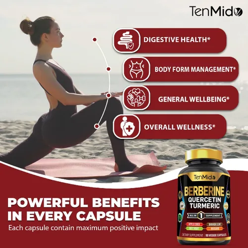 Miniatura 5 de Suplemento de berberina para hombres y mujeres, fórmula 8 en 1 con quercetina, cúrcuma, vinagre de sidra de manzana, raíz de remolacha y más