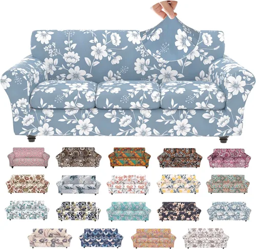 Miniatura 34 de Fundas elásticas para silla, fundas elásticas para sillón de 2 piezas, fundas de sofá lavables con diseño floral para sillón, protector de muebles