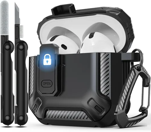 Miniatura 14 de RFUNGUANGO Funda protectora para AirPods Pro de 2ª generación con kit de limpieza, funda rígida militar con cerradura para funda de carga de AirPod