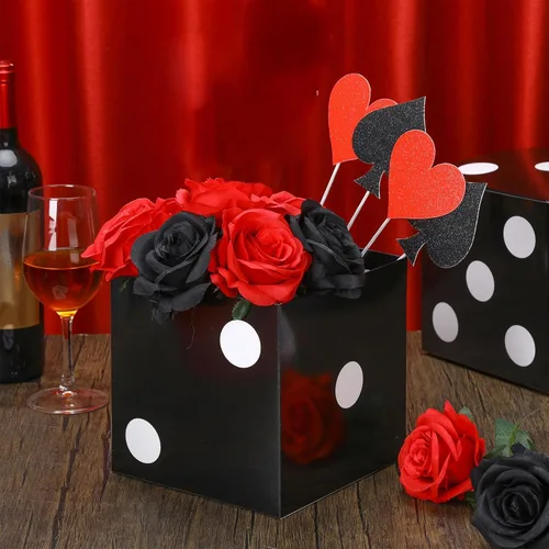 Miniatura 7 de Sinmoe 6 cajas de regalo de dados negros a granel de 7 x 7 x 7 pulgadas, caja de cartón de casino 3D para centros de mesa de dados para decoración