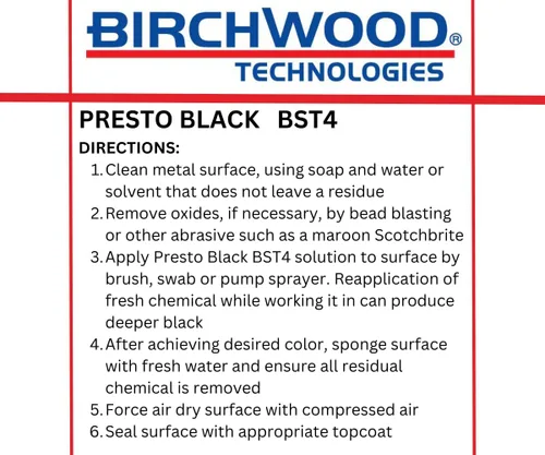 Miniatura 5 de Birchwood Presto Black BST4 Technologies - Cepillo frío en solución ennegrecedor para aleaciones de hierro y acero, pátina tradicional de acero azul