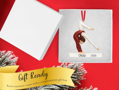 Miniatura 4 de Adorno de Navidad personalizado de gimnasia 2026 Adorno de gimnasia en barra de equilibrio, decoración de mujer para árbol de Navidad, regalo