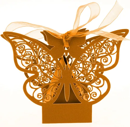 Miniatura 7 de Auto-plaza 50 cajas de regalo de mariposa cortadas con láser, cajas de dulces con cintas (beige)
