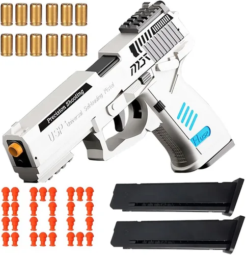 Miniatura 8 de Dreamplay Pistola de juguete que expulsa cartuchos, juguete educativo con acción de retroceso automático para juegos de disparo para niños