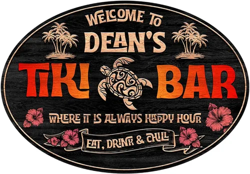 Miniatura 16 de THUYPT Cartel personalizado con reglas Tiki para bar Tiki, decoración de madera Tiki con patrón Tiki Totem, decoración tropical para playa impresa