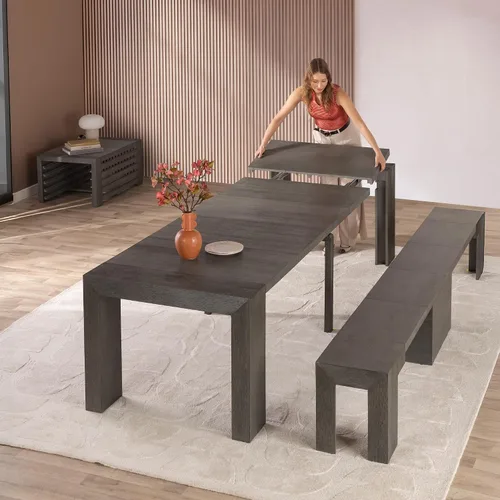 Miniatura 9 de Transformer Table - Mesa de comedor extensible de madera maciza, asientos 2-12, mesa de comedor expandible, muebles que ahorran espacio, muebles