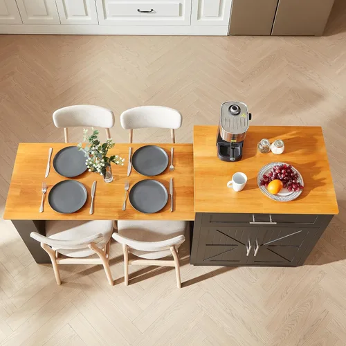 Miniatura 6 de ONBRILL Islas de cocina de 76 pulgadas con mesa de comedor extensible, mesa de isla para 2-4 personas con almacenamiento de doble lado, carrito