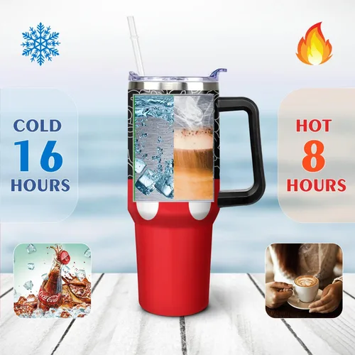 Miniatura 3 de Sunmdecor Vaso de 40 oz con asa y pajitas de silicona, vaso aislado para café con asa, vaso de 40 oz con asa