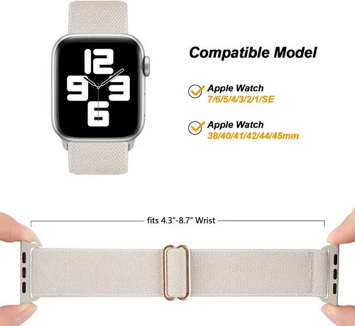 Miniatura 2 de Correa elástica de nailon compatible con Apple Watch de 38 mm, 40 mm, 41 mm, 42 mm, 44 mm, 45 mm, 46 mm, para mujeres y hombres, correa deportiva