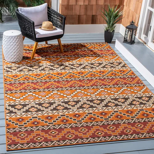 Miniatura 43 de SAFAVIEH Alfombra lavable para exteriores, colección Veranda – Alfombra de pasillo de 2.3 x 6 pies, color azul y crema, no desprende pelusa y fácil
