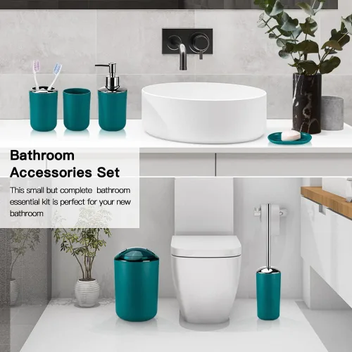 Miniatura 5 de Otostar Juego de accesorios de baño de 6 piezas de regalo de inauguración de la casa, juego de accesorios de baño de plástico, incluye soporte
