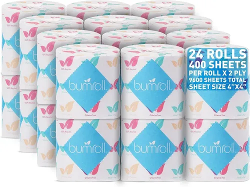24 rollos de papel higiénico Bumroll reciclado y sostenible, suave, absorbente y ecológico, ideal para el hogar, la oficina y los baños, seguro para