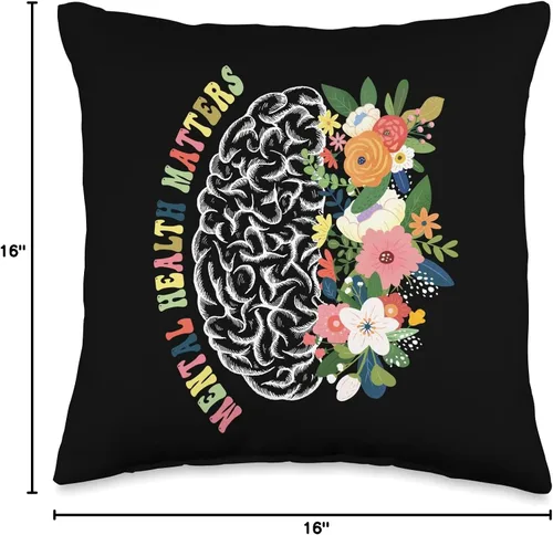 Miniatura 4 de Mental Health Matters Floral Brain Design Matters Plant Lovers - Almohada de concientización sobre la salud mental, 16 x 16 pulgadas, multicolor