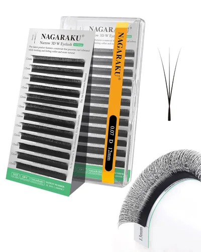 Miniatura 141 de NAGARAKU Extensiones de pestañas Double Tips 4D W, suministros con puntas dobles, gruesas con rizado D de 0.07 mm, bandeja mixta 8-15 mm, 0.07-D