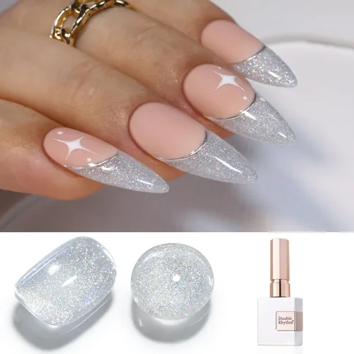 Miniatura 8 de Double Rhythm Esmalte de gel con purpurina de nieve de 0.5 fl oz, color holográfico reflectante para arte de uñas, salón de manicura y bricolaje