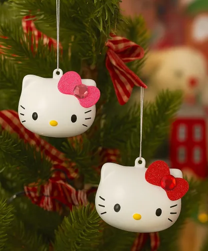 Miniatura 4 de Juego de adornos navideños de Hello Kitty de 2 piezas Adornos navideños oficiales con licencia de Sanrio Adornos de arco de purpurina y resina