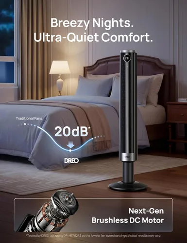Miniatura 5 de DREO Ventilador de torre inteligente para dormitorio, altura ajustable de 40 a 45 pulgadas, velocidad de 28 pies/s, motor de CC, 9 velocidades, 4