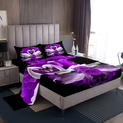 Miniatura 11 de Erosebridal Sábanas de cama de guepardo con rosa roja, juego de sábanas de bolsillo profundo con estampado de leopardo y gato, sábana bajera