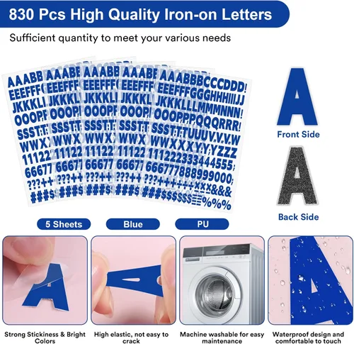 Miniatura 3 de 5 hojas, 830 piezas letras y números para planchar para ropa, letras de vinilo para planchar de 1 pulgada con letras de transferencia de calor