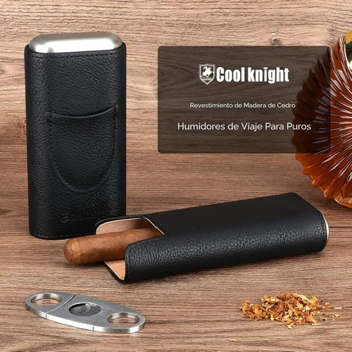 Miniatura 7 de COOL KNIGHT Estuche de Cuero para Puros - Forro de Madera de Cedro Humidores de Viaje para Puros - Accesorios para Puros Incluyen Cortador de Puros