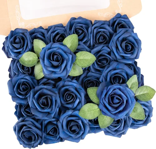 Miniatura 44 de MACTING 30 Rosas Artificiales Blancas Flores Falsas con Tallo Rosas de Espuma de Tacto Real para DIY Arreglos de Ramo de Boda Centros de Mesa White-1