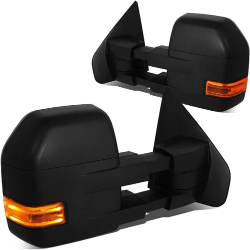DNA Motoring TWM-053-T666-BK-AM Izquierdo+Derecha Lado LED Señal de giro Luz de charco Espejos de remolque telescópicos manuales compatibles con