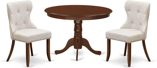 Miniatura 14 de East West Furniture Hartland - Juego de comedor de 3 piezas para espacios pequeños contiene una mesa de comedor redonda con pedestal y 2 sillas