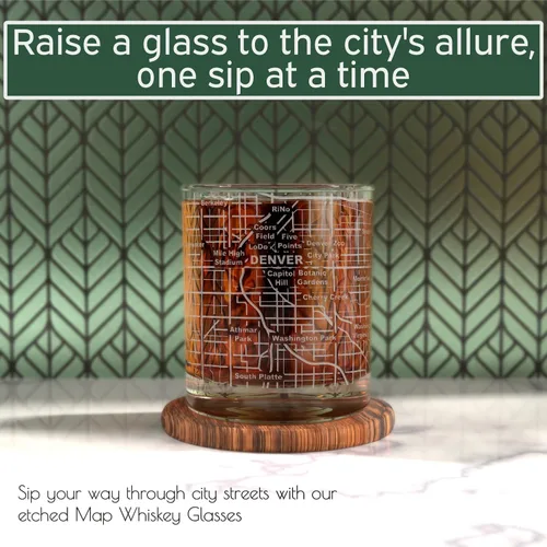 Miniatura 2 de Greenline Goods Vasos de Whisky - Juego de Regalo de Vaso Tumbler de 10 Oz para Amantes de Denver, Grabados con Mapa de Denver Vaso Old Fashioned