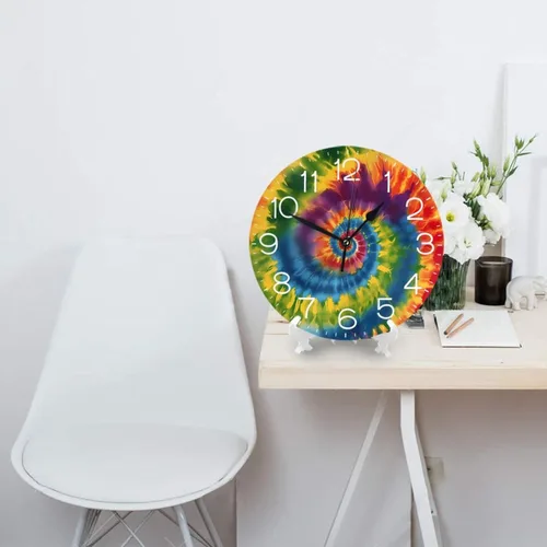Miniatura 5 de Reloj de pared redondo tribal étnico teñido anudado, silencioso, sin tictac, relojes decorativos de cuarzo a pilas, relojes de escritorio Teñido