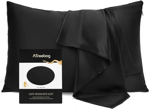 Funda de almohada 100% seda de morera para cabello y piel, doble cara 19 Momme seda pura funda de almohada con cremallera oculta y caja de regalo