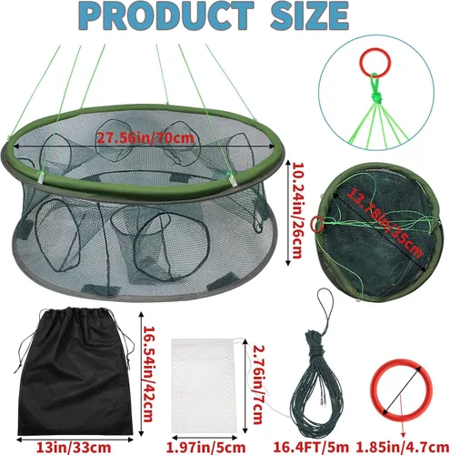 Miniatura 3 de Trampa redonda para cebo de pesca, redes de pesca de camarones plegadas portátiles, red de malla de nailon, equipo de pesca para cangrejos Minnow