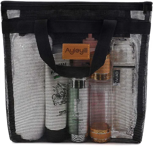 Miniatura 10 de Hommtina 2 bolsas de malla de ducha de secado rápido para colgar artículos de tocador y baño organizador para viajes y natación con cremallera