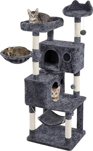 Miniatura 12 de Topeakmart Árbol para gatos de 64.5 pulgadas grande para condominio con postes rascadores, hamaca como centro de juegos para casa de gatitos