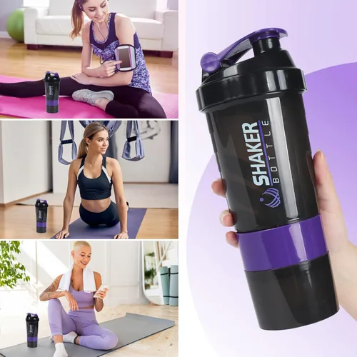 Miniatura 4 de Botella agitadora de proteínas, botella de agua deportiva, botella a prueba de fugas para mezclador de proteínas, antideslizante de 3 capas de 3