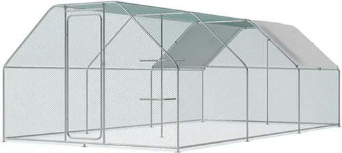 Miniatura 10 de Gallinero grande de metal con estructura para trepar, jaula de aves de corral para exteriores con parte superior plana y cubierta impermeable