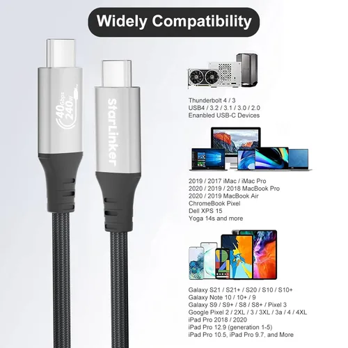 Miniatura 5 de Cable USB4 de 240 W de 3.3 pies [certificado USB-IF], carga PD, soporta sincronización de datos de 40 Gbps y 8K/5K @60 HZ, compatible