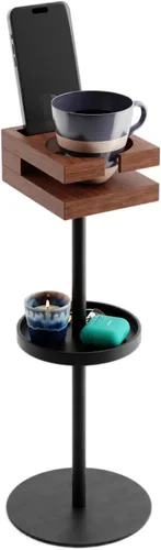 Miniatura 8 de Mesa de bebidas para espacios pequeños – Mesa auxiliar delgada de pedestal con parte superior de madera real y base estable para café y cócteles