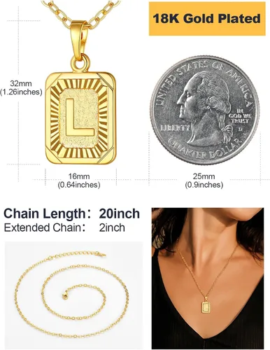 Miniatura 4 de U7 Collar con monograma A-Z 26 letras colgantes chapado en oro de 18 quilates, chapado en platino, collares cuadrados con inicial mayúscula