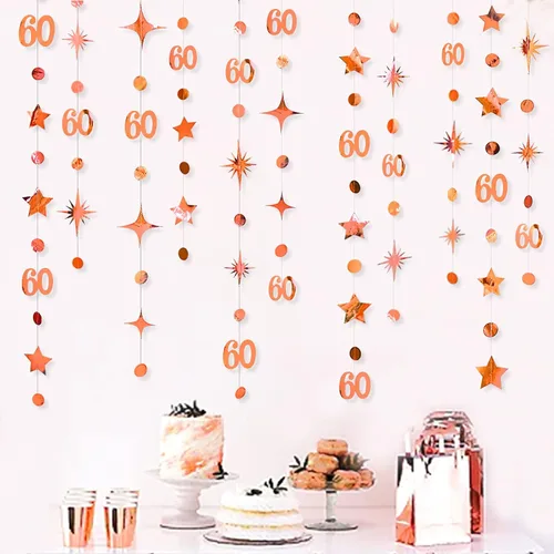 Miniatura 8 de Decoración de cumpleaños número 60 negro, círculo de punto estrella, guirnalda colgante, banderines, telón de fondo para hombres, vítores a los 60