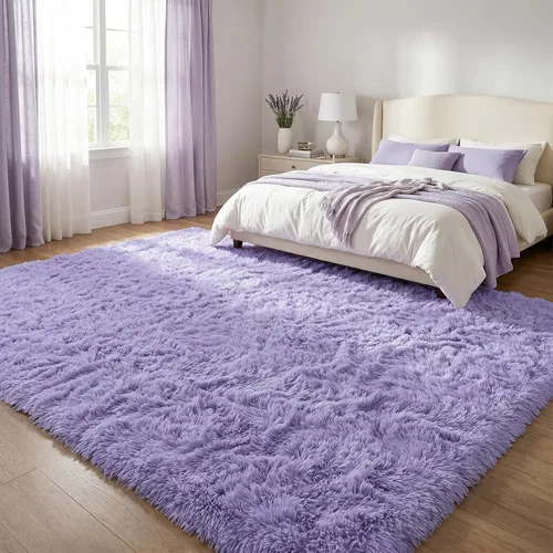 Miniatura 3 de DweIke Alfombras Esponjosas de Lavanda Morada para Dormitorio y Sala de Estar, 4x6 Pies Alfombra Suave de Felpa Shaggy Lila Morada para Niñas