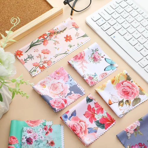 Miniatura 7 de Sinmoe 20 piezas de paño de limpieza de microfibra con diseño elegante de flores, paño de microfibra suave multicolor, limpiador de gafas