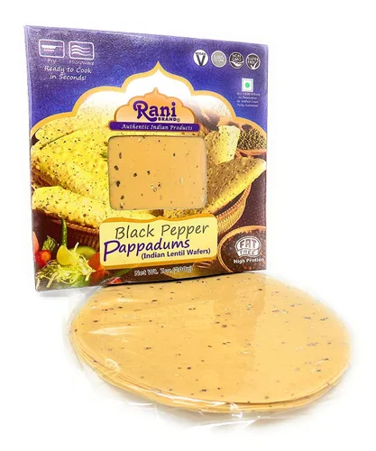 Miniatura 3 de Rani Pappadums (aperitivo de oblea de lentejas indias) Papad de pimienta negra, 7 onzas (7.05 oz) aproximadamente 15 unidades, 7 pulgadas, paquete