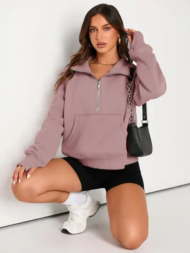 Miniatura 4 de AUTOMET Womens Sweatshirts Half Zip Cropped Pullover Fleece Quarter Zipper Hoodies Fall outfits Clothes Thumb Hole