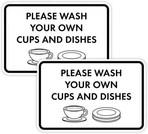 Miniatura 47 de Letrero clásico enmarcado con texto en inglés «Please Wash Your Own Cups and Dishes» (oro cepillado), pequeño