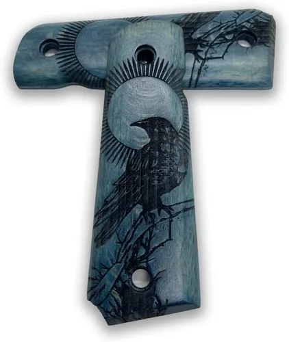 Miniatura 8 de 1911 Raven & Moon Series, 1911 Wooden Pistol Grips, Ambi Safety Cut for 1911 Full Size, 1911 Accessories, Artistic Collector Design