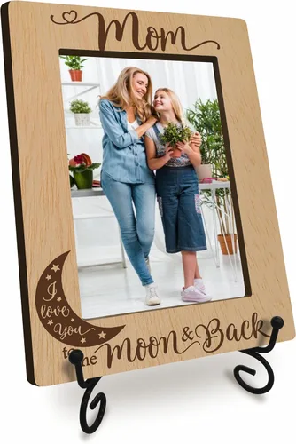 Marco de fotos de madera con texto en inglés "I Love You To The Moon & Back", marco decorativo para fotos de 4 x 6 pulgadas, regalos del día de la
